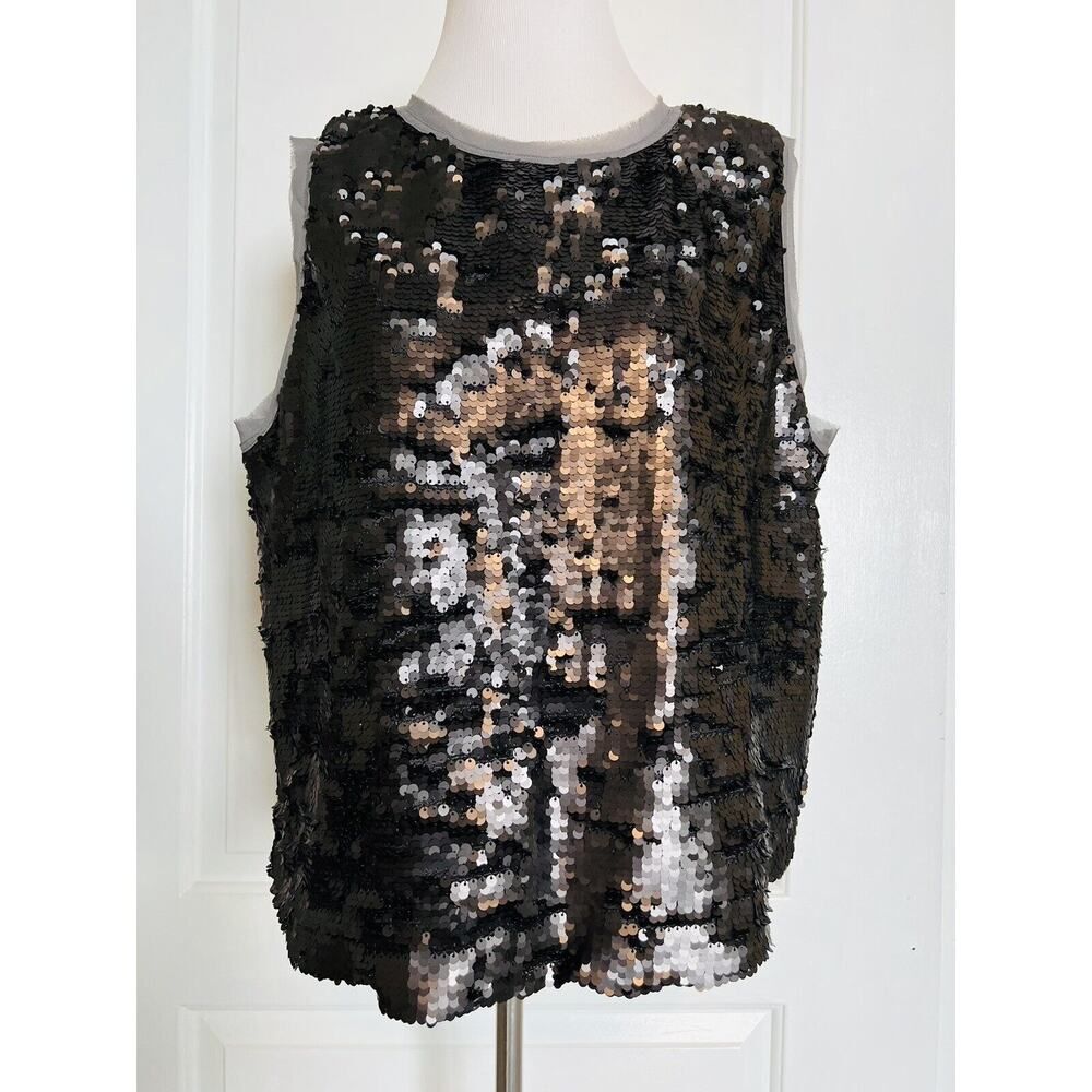 Who What Wear Sequin Women's Sleeveless Blouse Holiday Party Thunder Gray NEW L
